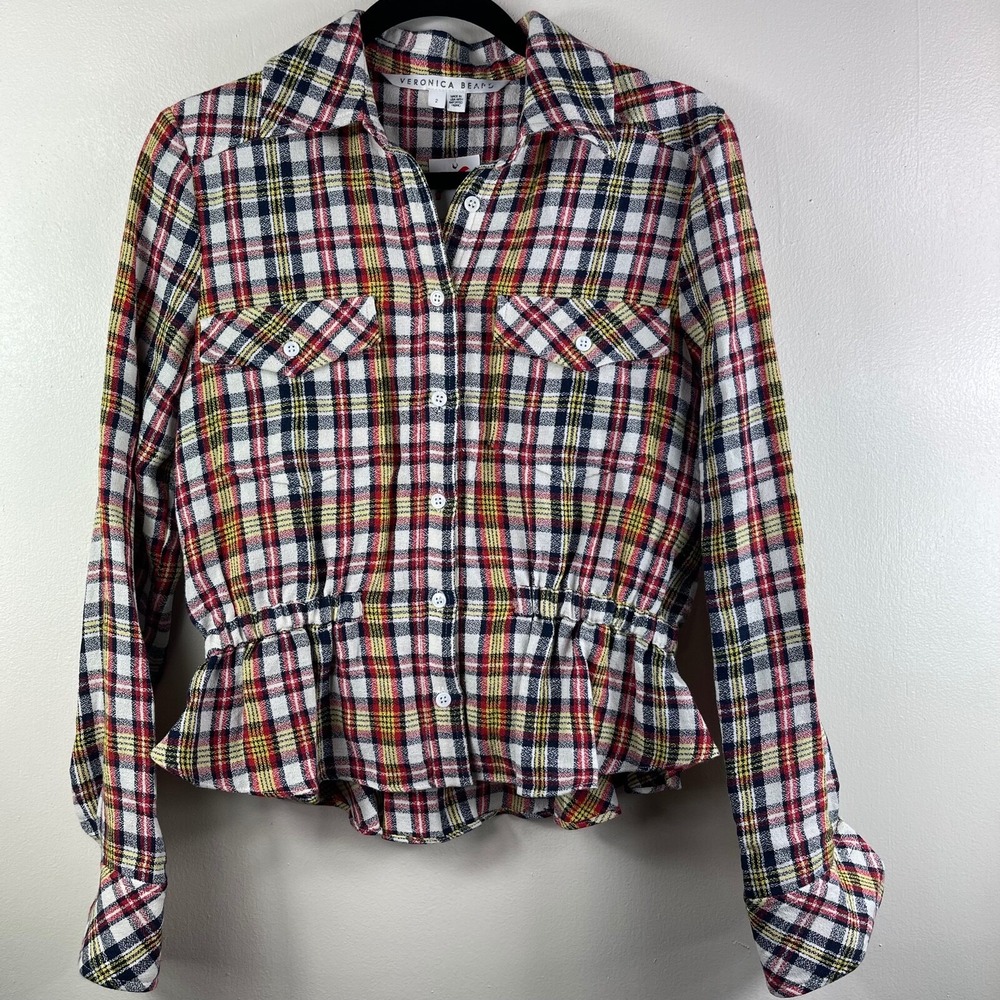 Veronica Beard Shania Plaid Button Down Red Top Women's Size 2 New w/ Tags